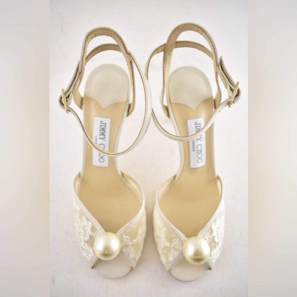 Jimmy Choo Sacora 85 Ivory White Lace Pearl Bridal Wedding Sandal Heel Pump 36.5 - Picture 11 of 16
